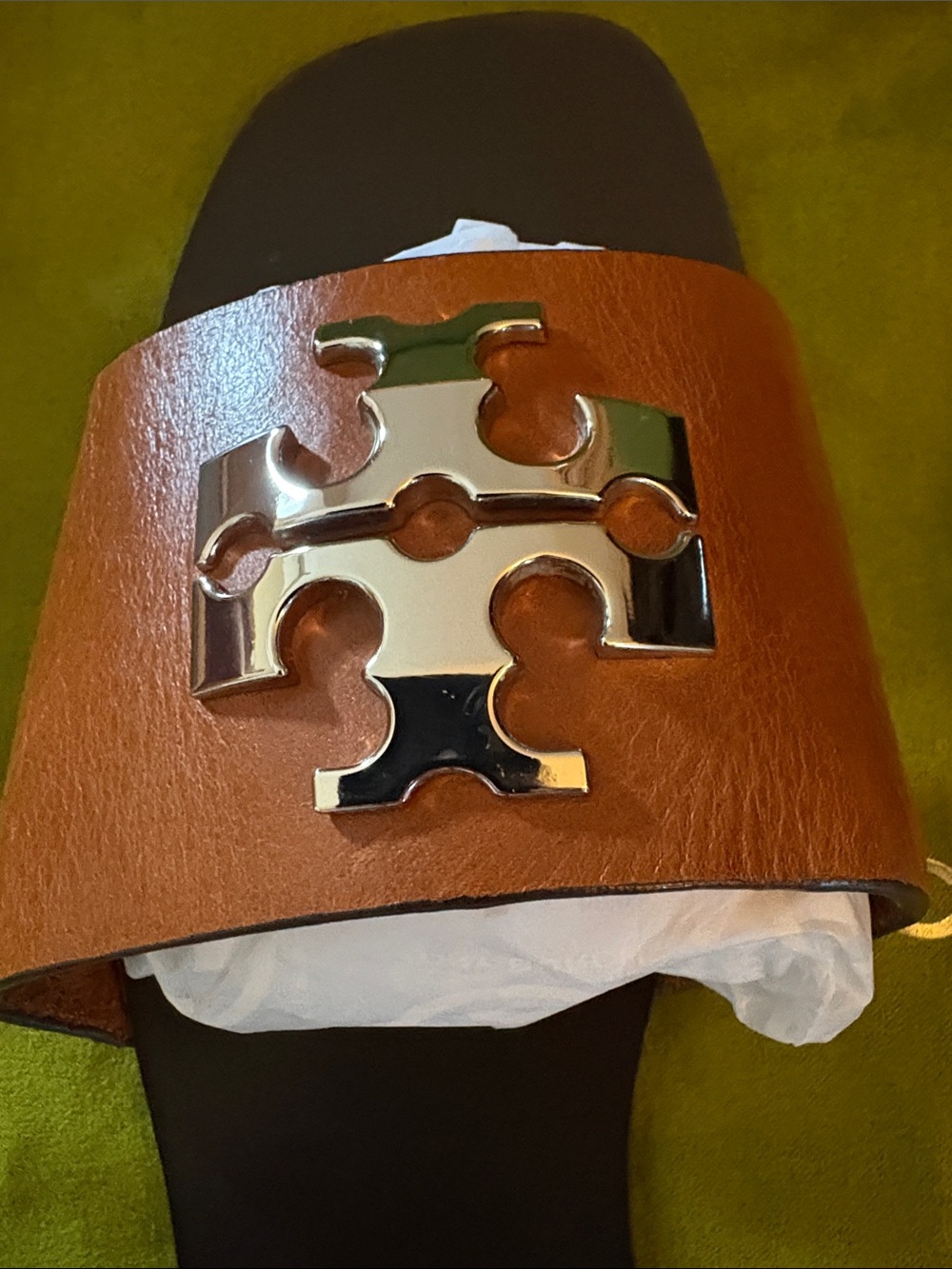 Tory Burch Tan Leather Slide Sandals with Silver Logo Hardware brand new - Picture 4 of 4